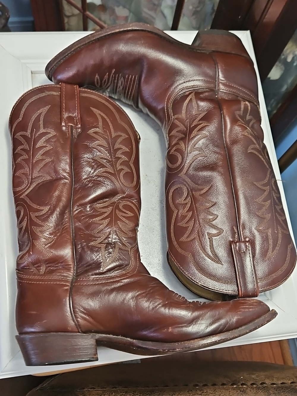 Men's J Chisholm Classic Brown Leather Cowboy Boots Size 9 1/2D